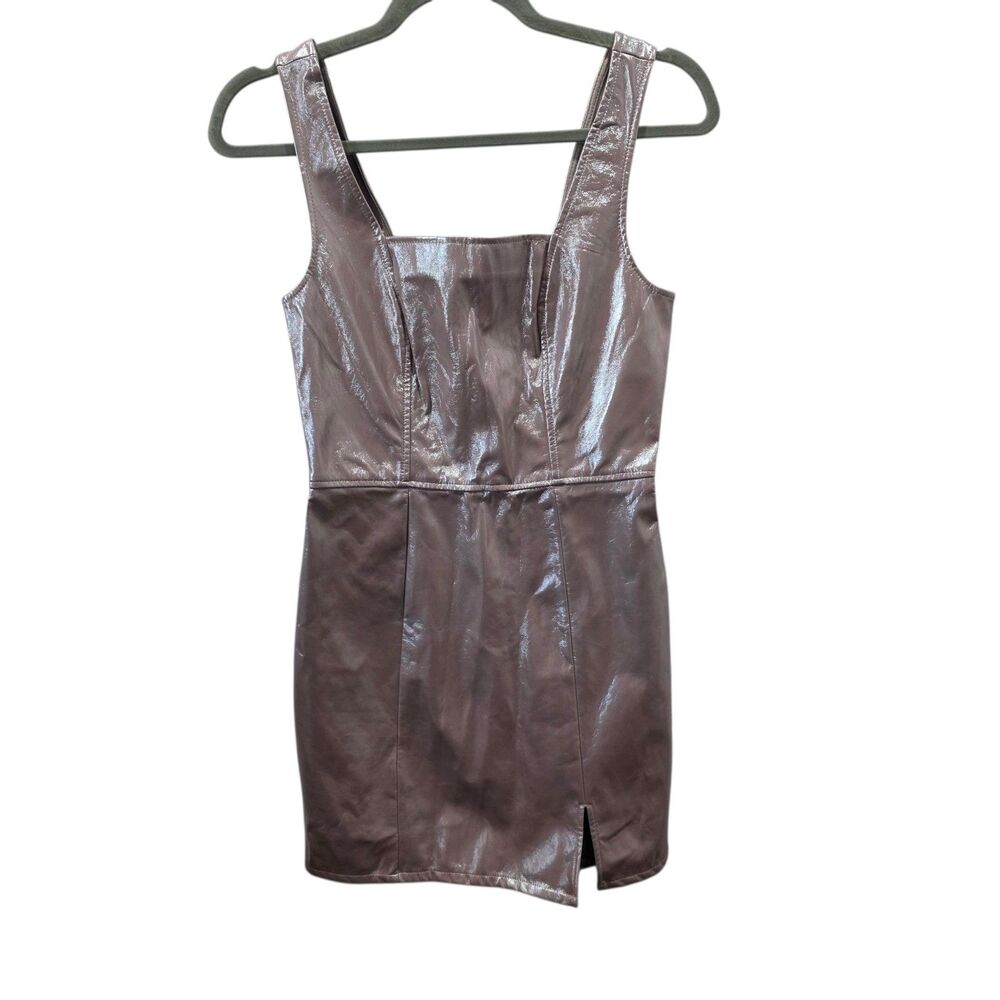 Love Fire Faux Leather Mini Dress Brown Bodycon‎ Square Neck Slit S